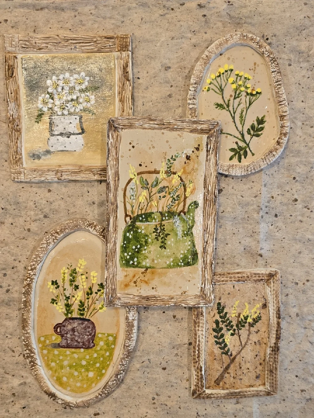 Handmade Mini Rustic Acrylic Floral Plaques Country Botanical Wall Decor Art